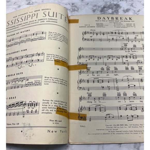 Daybreak Vintage Piano Sheet Music Fred Waring 1942 Mississippi Suite - Picture 3 of 5
